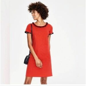 Boden Red Bridget Dress with Blue Poms 6